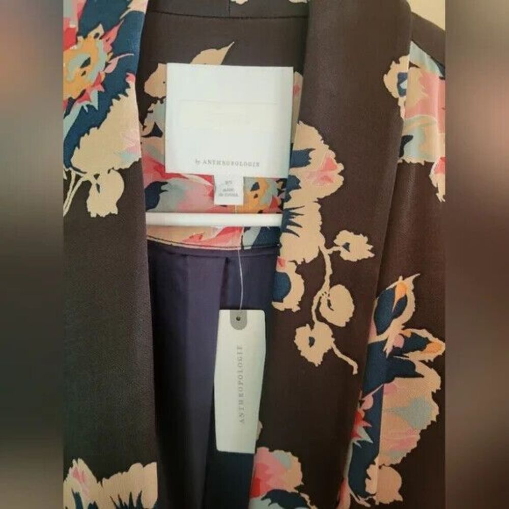 Anthropologie ett:twa Floral Tavie open front satin blazer, sz XS New with Tags - Picture 5 of 11